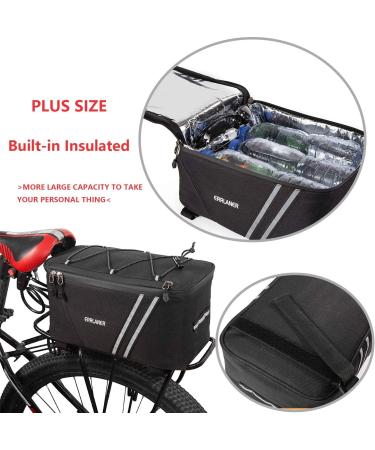 Insulated Bicycle Rack Rear Carrier Bag | 11L Capacity | Reflective MTB Pannier Shoulder Bag with Rain Cover - Black - Buy Online on GoSupps.com