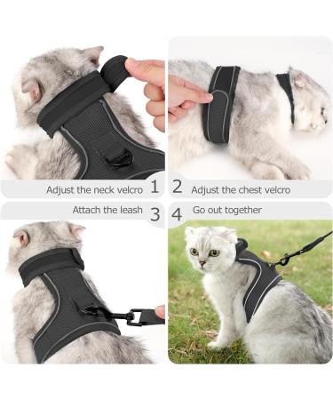 HEYWEAN Cat Harness and Leash Set - Escape Proof Kitten Harness for Outdoor Walking - Adjustable and Reflective - Dark Grey - Sizes S, M, L - Buy Online on GoSupps.com