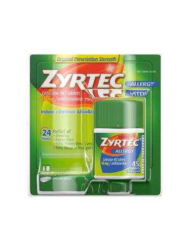 Zyrtec 24 Hour Allergy Relief Tablets 10 mg Cetirizine HCl Antihistamine Allergy Medicine 45 ct 45 Count (Pack of 1)