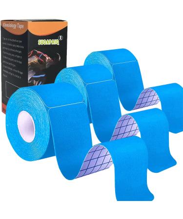 SUOAPAIQ Kinesiology Tape Precut (3 Rolls 60 Precut Strips) Waterproof Sports & Athletic tape for Athletes - Physio Elastic Sports Tape (Blue)
