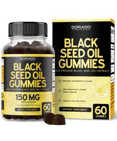 Black Seed Oil Gummies (60 Count) Blackseed Oil Gummies for Adults with Black Cumin Seed Immune Support & Support Healthy Digestion - Delicious Raspberry Flavor - Third Party Tested Vegan & Non-GMO