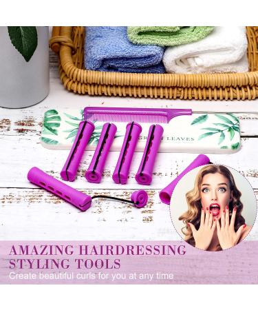 36-Piece Cold Wave Hair Perm Rods & Curlers Set with Rat Tail Comb - 0.75 & 0.87 - Purple & Orange - Buy Online on GoSupps.com