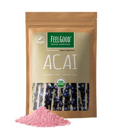 FeelGood Organic Superfoods Acai Powder, Vegan, Non-GMO, Gluten Free, Antioxidant for Acai Berry Tea, Acai Bowls, and Acai Smoothies, 4 oz
