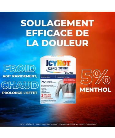Icy Hot Medicated XL Pain Patch Large Patches for Temporary Arthritis Lumbago Backache and Muscle Pain Relief Menthol 5% 3 Count - Buy Online on GoSupps.com