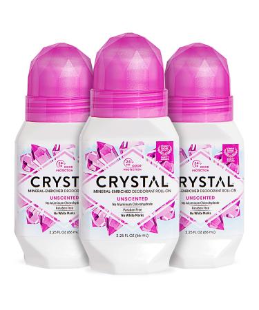CRYSTAL Deodorant - Mineral Roll on Vegan Deodorant for Women and Men Unscented - 2.25 fl. oz. (3 Pack) (Packaging May Vary)