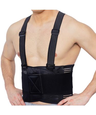 NeoTech Care Adjustable Back Brace Lumbar Support Belt with Suspenders, Charcoal Color, Size M M Charcoal