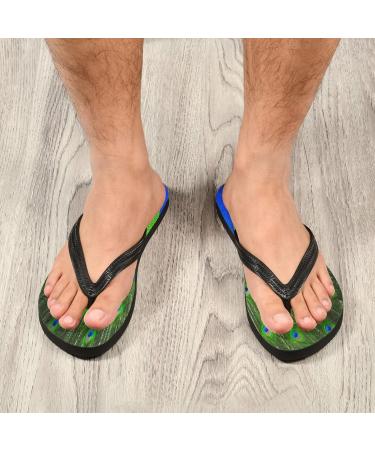 Mnsruu Peacock Feather Flip Flops - Green Sandals | XL Home Slippers for Men & Women | Perfect for Spa Hotel & Travel - Buy Online on GoSupps.com