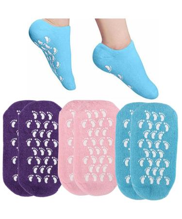 3 Pairs Moisturising Socks Cotton Socks for Moisturising Gel Socks for Women Moisture Socks for Moisturising Dry Feet Helps Repair Dry Cracked Skins and Softens Feet (Blue Pink Purple)