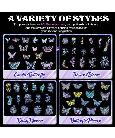 180 Pcs Holographic Flower and Butterfly Sticker Set - Waterproof Plant Decor Decals for Scrapbooking, Journal, Laptop - Glitter Adhesive Stickers for Planner, Water Bottle, Phone - Floral and Butterfly Design - Buy Online on GoSupps.com