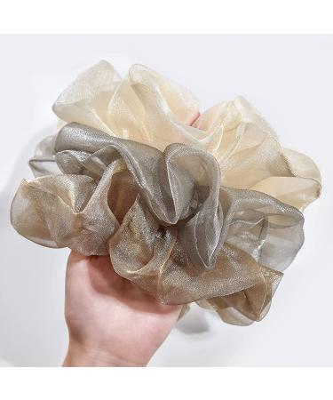 CEELGON XL Big Organza Scrunchies 6 Pack - Oversized Satin Hair Ties for Thick Hair - Super Stretchy Jumbo Bling Hair Scrunchies in Black Pink Champagne Gold Purple Grey - Buy Online on GoSupps.com