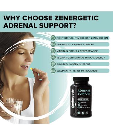 ZENERGETIC Adrenal Support Supplements Cortisol Manager Calm Support Mood & Energy Support with Ashwagandha L-Tyrosine Rhodiola Rosea & Holy Basil 60 Pills Non GMO - Buy Online on GoSupps.com
