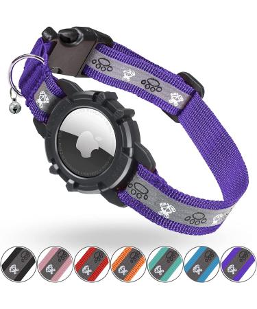 Airtag cat neck band jiarui reflective Air tag cat neck band GPS cat neck band with adjustable and bell integrated Apple Air Tag cats collar suitable for cats puppies s 9-13 inch (23-33cm) purple
