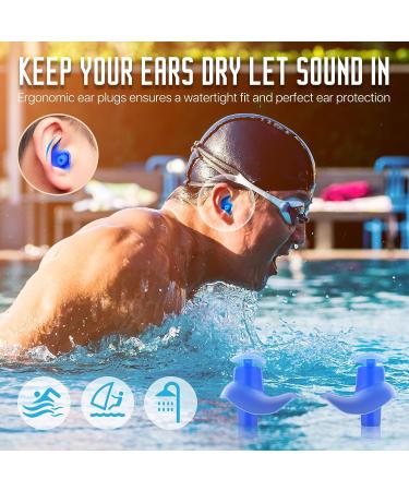 Hearprotek Swim Ear Plugs - 3 Pairs Waterproof Reusable Silicone Ear Plugs for Adults - Comfortable for Swimmers, Shower, Pool, Bath, Surfing - Blue/Black/Orange - Buy Online on GoSupps.com