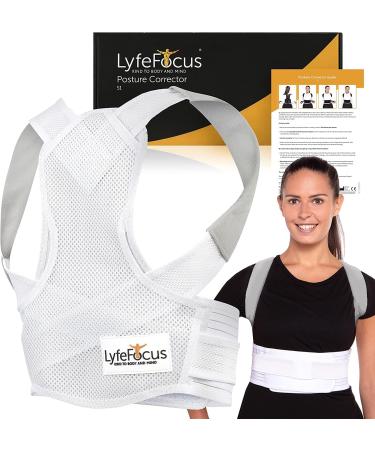 LyfeFocus S1 Premium Invisible Breathable Back Posture Corrector for Men & Women - Upper Back Support Brace & Straightener - Effective Posture Correction for Neck Shoulder & Back Pain (White Medium) White M (Pack of 1)