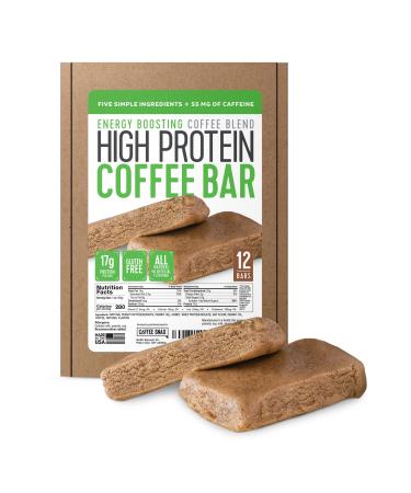 Protein Coffee Energy Bar, Made with Five Simple Ingredients, All Natural, Gluten Free, Non GMO & 16g of Protein, Made with Real Coffee (55mg Caffeine per bar), 12 Bars (Peanut Butter) Caffeinated