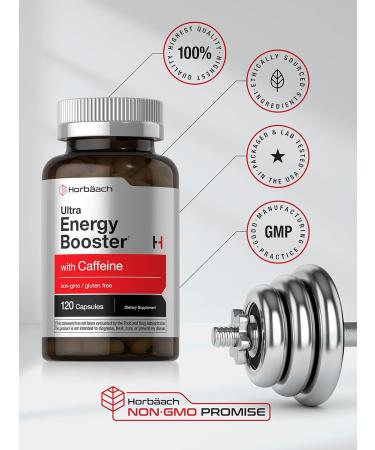 Horb ach Ultra Energy Supplement - 120 Non-GMO Gluten Free Capsules with Caffeine & Vitamin B12 | Daily Energy Booster - Buy Online on GoSupps.com