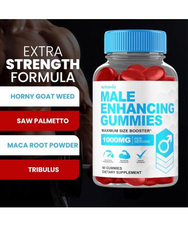 Nutravia Male Enhancing Supplement Gummies - Stamina Test Boost Gummy for Men with Horny Goat Weed Tribulus Maca Root Boost Energy - 60 Gummies - Buy Online on GoSupps.com
