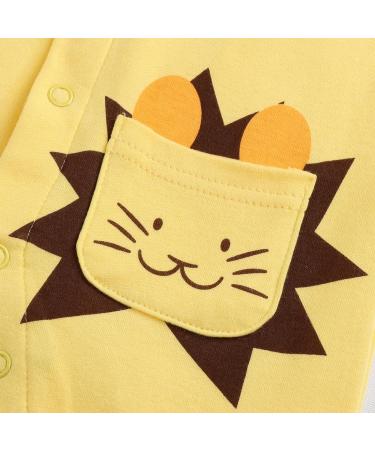 JiAmy Newborn Baby Romper Cotton Footie Long Sleeve Sleepsuit Pajamas - Yellow Lion | 0-3 Months - Buy Online on GoSupps.com