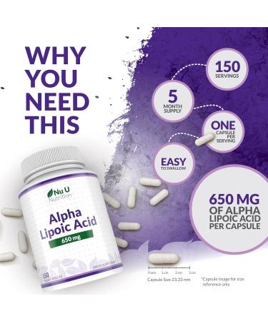 Alpha Lipoic Acid 650mg - 150 High Strength Vegan ALA Capsules | 5 Month Supply | UK Manufactured to GMP Standards - Buy Online on GoSupps.com