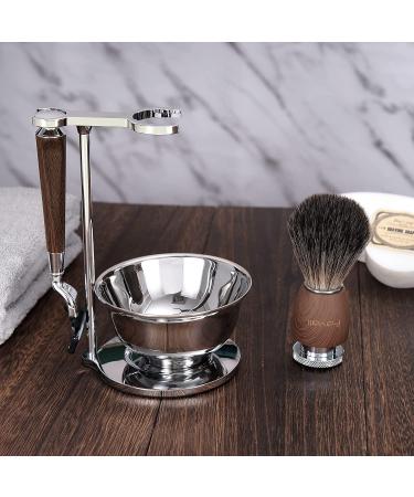 Favali Razor Set - 4 in 1 Stainless Steel Shaving Brush Holder & Wet Razor for Men | Ash Handle Compatible with Mach 3 - Buy Online on GoSupps.com