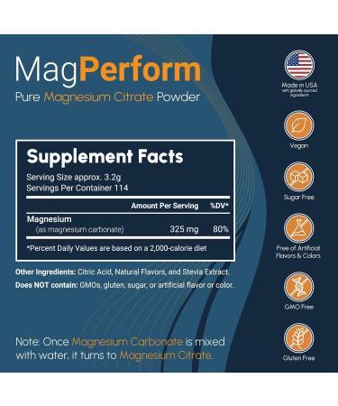 MagPerform Magnesium Citrate Powder - Natural Calm & Anti-Stress Drink Mix Supports Relaxation Restful Sleep & Calm Mornings - Non-GMO Vegan & Gluten-Free - Sugar Free Raspberry Lemon 114 Servings - Buy Online on GoSupps.com