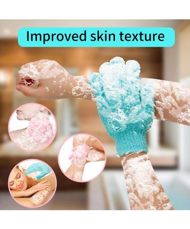 Exfoliating Gloves & Loofah Set - Shower Body Scrubber for Men & Women | 4Pcs African Exfoliating Mitts | Ideal Bathing Accessories - Buy Online on GoSupps.com
