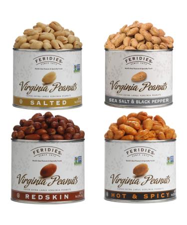 FERIDIES 9oz Assorted Seasoned Super Extra large Virginia Peanuts 4 pack - (Salted, Hot and Spicy, Sea Salt & Black Pepper & Redskin) - 36 ounces total