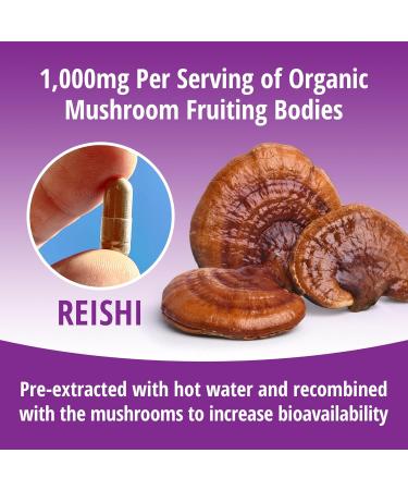 ENCAPSULATE Reishi Capsules 1000mg Premium Organic Fruiting Body 1:1 Mushroom Extract Adaptogen Mushroom Supplement for Longevity Vitality Heart Health & Immune Support 60 Vegan Capsules - Buy Online on GoSupps.com