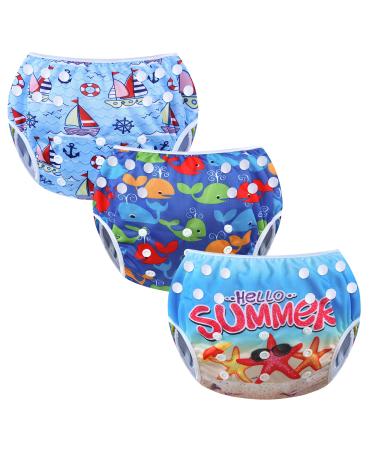 Mixidone reusable swimming diaper adjustable Washing baby swimming trousers unit size swimming diaper swimming trunks for toddlers from 0 to 3 years of star+boat+wal wal+boot+lakes - Buy Online on GoSupps.com