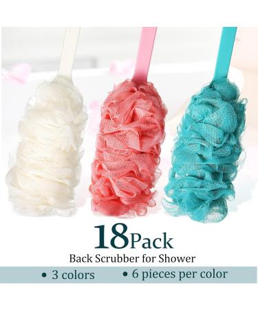 18 Pack Long Handled Loofah Body Scrubber for Shower - Men, Women, Elderly - Nylon Mesh Bath Sponge - Multicolor - Buy Online on GoSupps.com