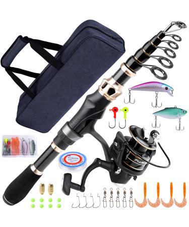 PLUSINNO Fishing Pole Fishing Rod and Reel Combos Carbon Fiber Telescopic Fishing Rod with Reel Combo Sea Saltwater Freshwater Kit Full Kit with Carrier Case 2.4m 7.87FT