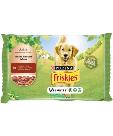 PURINA FRISKIES 5 Promises Wet Food for Adult Dogs Chunks in Sauce with Lamb and Carrots 40 envelopes of 100 g