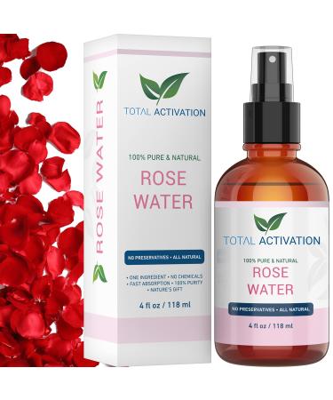 Large 4 oz 100% Pure, Organic Moroccan Rose Water Spray Face Toner, Skin Body Hair Spray, Eye Makeup Remover Alcohol Free Toner Minimizes Scar Hydrating Soothing Mist for Dry Oily Combination Skin
