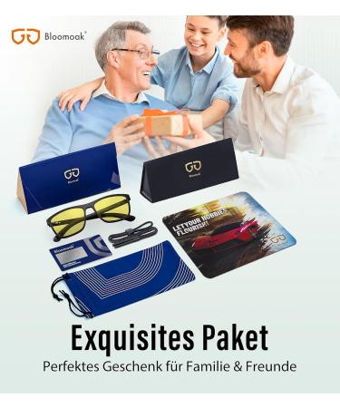 BloomoAK 99% Blue Light Blocking Gaming Glasses - Anti-Fatigue Yellow Tint Matte Black Rectangular Design for Screens & TV - Buy Online on GoSupps.com