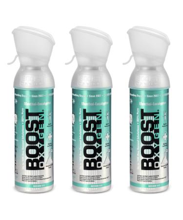 Boost Oxygen Canned 5-Liter Natural Oxygen Canister Bottle for High Altitudes, Athletes, and More, Menthol Eucalyptus (3 Pack) Menthol-Eucalyptus 3 Count (Pack of 1)