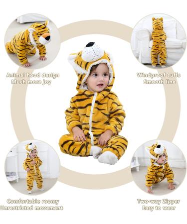 COOKY.D Baby Hooded Rompers | Winter Flannel Jumpsuit Pajamas | Tiger Print | 6-12 Months - Buy Online on GoSupps.com