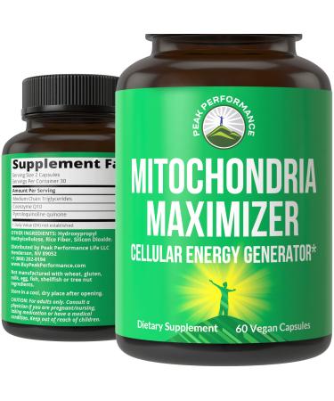 Mitochondria Maximizer with CoQ10 and Active PQQ. Best Mitochondrial Support Supplement with MCT Oil. Natural Cellular Generator for Clean, Focused Energy 60 Vegetarian Capsules 60 Count (Pack of 1)