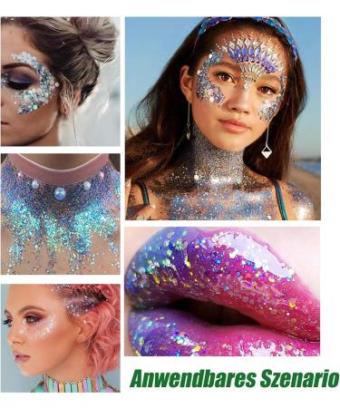  EONFAVE 50ml Mermaid Green Glitter Body Gel Festival Makeup Face Hair Body Nail Powder Holographic Thick Glitter Powder Durable Waterproof - Buy Online on GoSupps.com