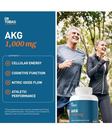 Dr. Tobias AKG Supplement 1000mg Per Serving Bioavailable Alpha Ketoglutaric Acid Supports Cellular Energy & Nitric Oxide Flow Vegan Gluten-Free Non-GMO 180 Capsules 90 Servings - Buy Online on GoSupps.com