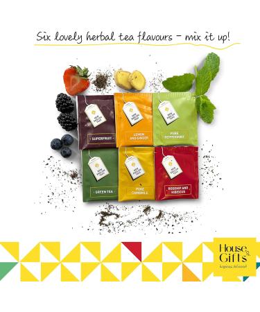 Herbal Tea Gift Set Hamper | 60 Individually Wrapped Bags | 6 Flavours inc. Rosehip & Hibiscus, Peppermint, Green Tea | Tea Lover's Gift - Buy Online on GoSupps.com