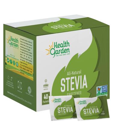 Health Garden Stevia Packets 40 Count Zero Calorie Sugar Substitute Keto Certified Diabetic-Friendly Non-GMO Gluten-Free Natural Sweetener for Coffee Tea & Beverages Pure Stevia with Erythritol