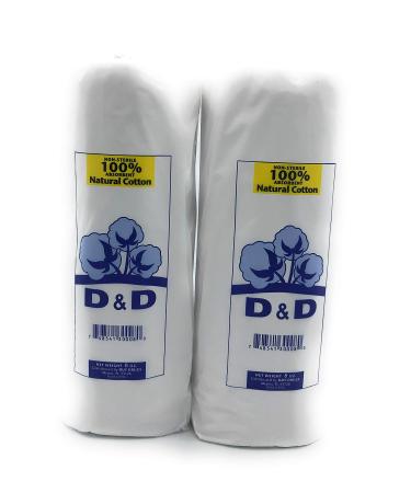 D&D Natural 100% Cotton Roll Non-Sterile Absorbent 8 oz, 2 Pack (2)