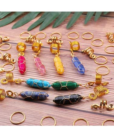 Kaiersi 41 Pcs Crystal Gemstone Hair Jewelry for Dreadlocks and Braids - Golden Loc Beads, Cuffs, Rings & Accessories - Buy Online on GoSupps.com