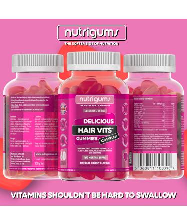 Biotin Complex Gummy Hair Vitamin | 60 Vegan Cherry Flavour Gummies | Multivitamin Supplement with Biotin, Vitamin C, Folic Acid & Zinc for Healthy Hair Growth | NUTRIGUMS - Buy Online on GoSupps.com