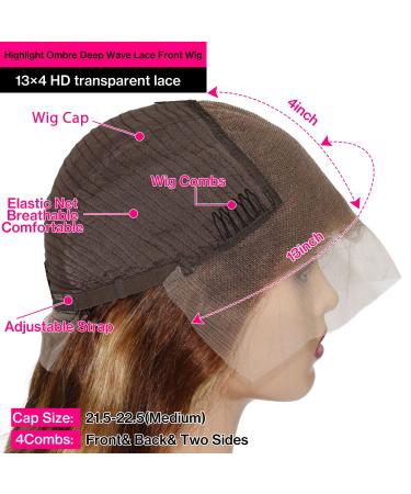 Aveiyce Highlight Ombre HD Transparent 13x4 Lace Front Human Hair Wig 22 Inch - 180% Density Honey Blonde Deep Wave Curly Wig for Black Women - Buy Online on GoSupps.com