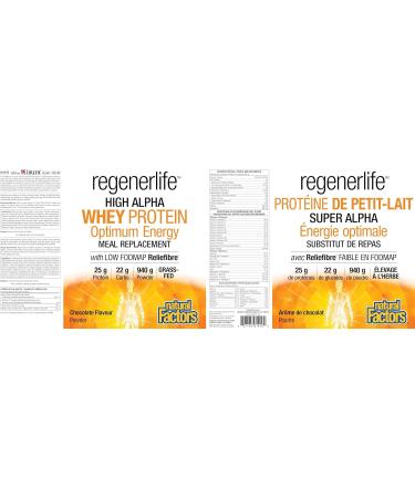 Natural Factors Regenerlife High Alpha Whey Protein Chocolate Flavour 940g powder Helps You Feel Full for Longer 25g of protein plus 5g of Low-FODMAP Reliefibre Grass-Fed Whey - Buy Online on GoSupps.com