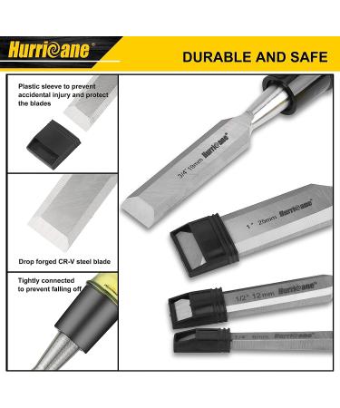 Hurricane 4 Piece Wood Chisel Set for Woodworking  CR-V Steel Beveled Edge Blade  Durable PVC High Impact Handle Wood Chisel Regular Size Grip - Buy Online on GoSupps.com