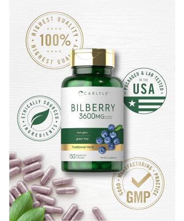 Carlyle Bilberry Extract 3600 mg Non GMO Gluten Free Fruit Supplement 150 Vegetarian Capsules - Buy Online on GoSupps.com