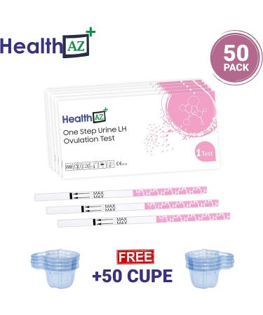 HealthAZ 50x LH Ovulation Test Strips + 50 Urine Cups Kit - Early Detection, Highly Sensitive Home Predictor - Buy Online on GoSupps.com