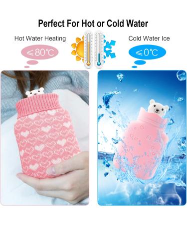 Mini Silicone Hot Water Bottle with Knitting Cover - Safe Durable & Eco-Friendly Comfort for Pain Relief (Pink) - Buy Online on GoSupps.com